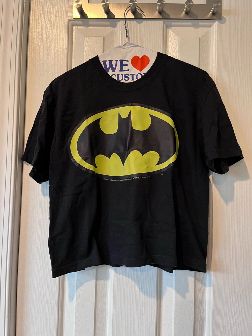 Comfort Colors Black Cropped T-Shirt with Yellow Batman Logo